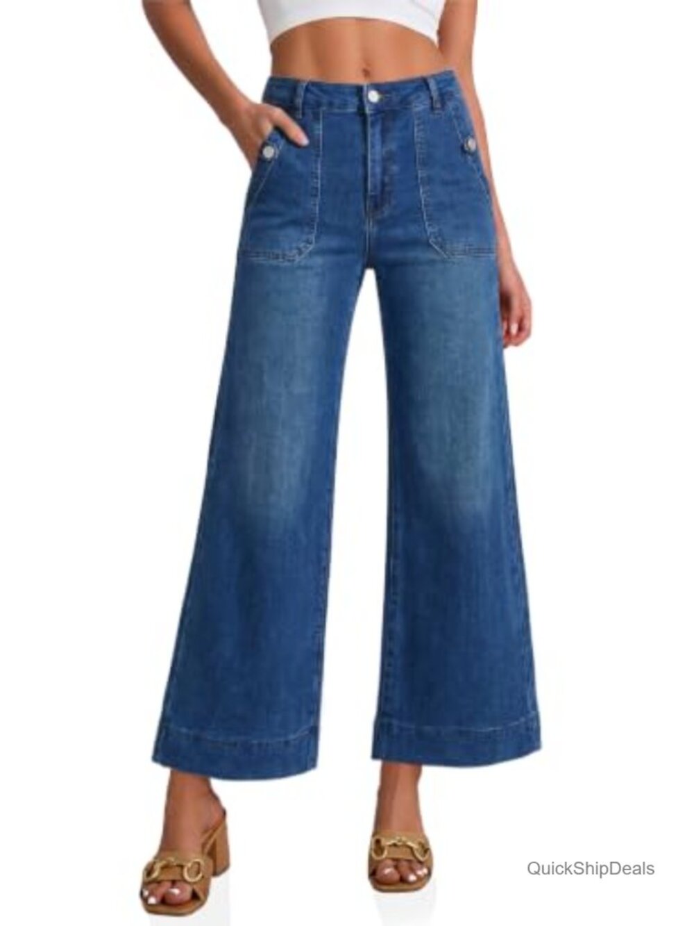 Women's Wide Leg Denim Jeans - Blue